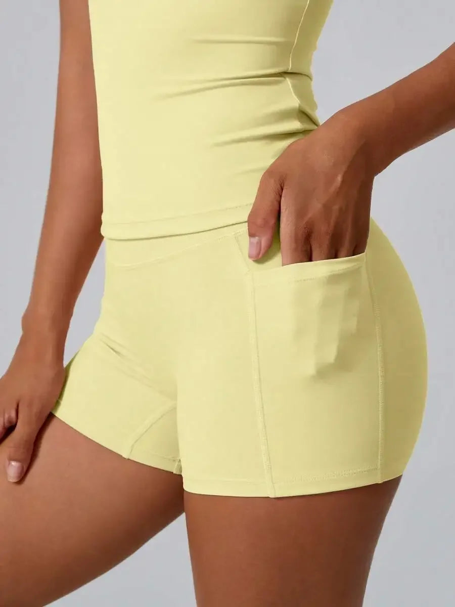 Women's Sculpting Sports Short Sleeve & High-Waist Shorts Set