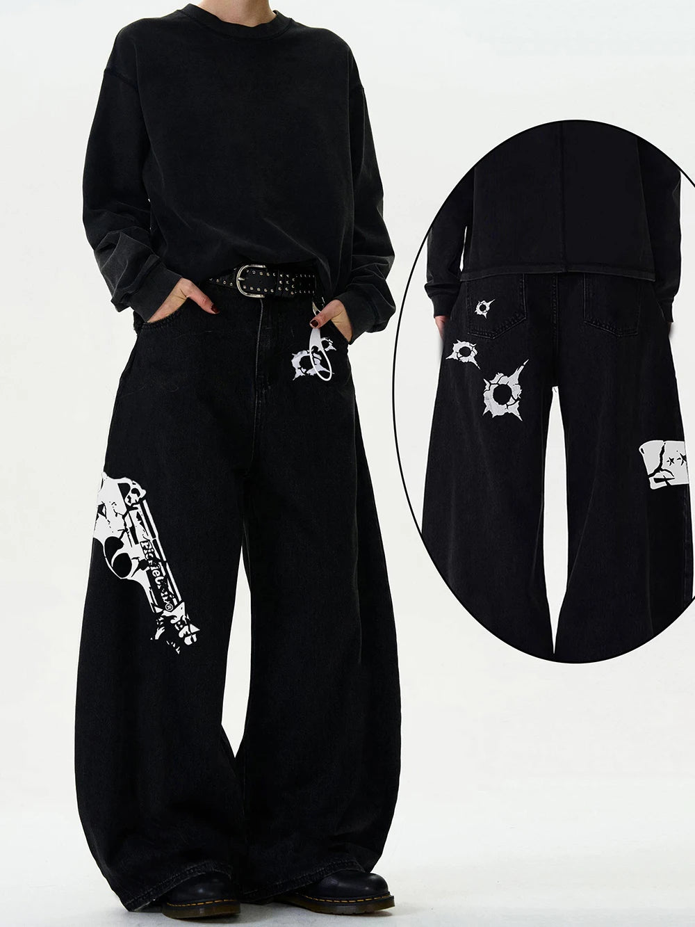 Men's Baggy Wide-Leg Curved Denim Jeans