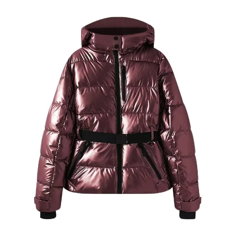 Women's Hooded Winter Parka – Insulated Mid-Waist Jacket with Adjustable Belt