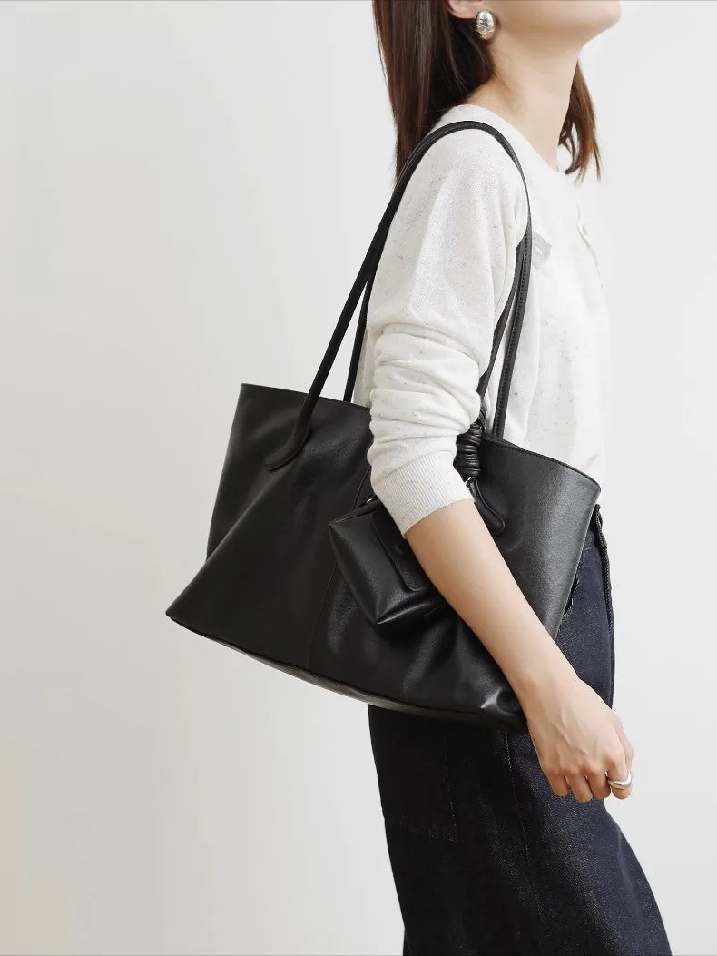 Motingsome Oversized Natural Leather Woman Bags 2025 New Fashion Handbag and Purses Large Capacity Commuter Bag Casual Tote