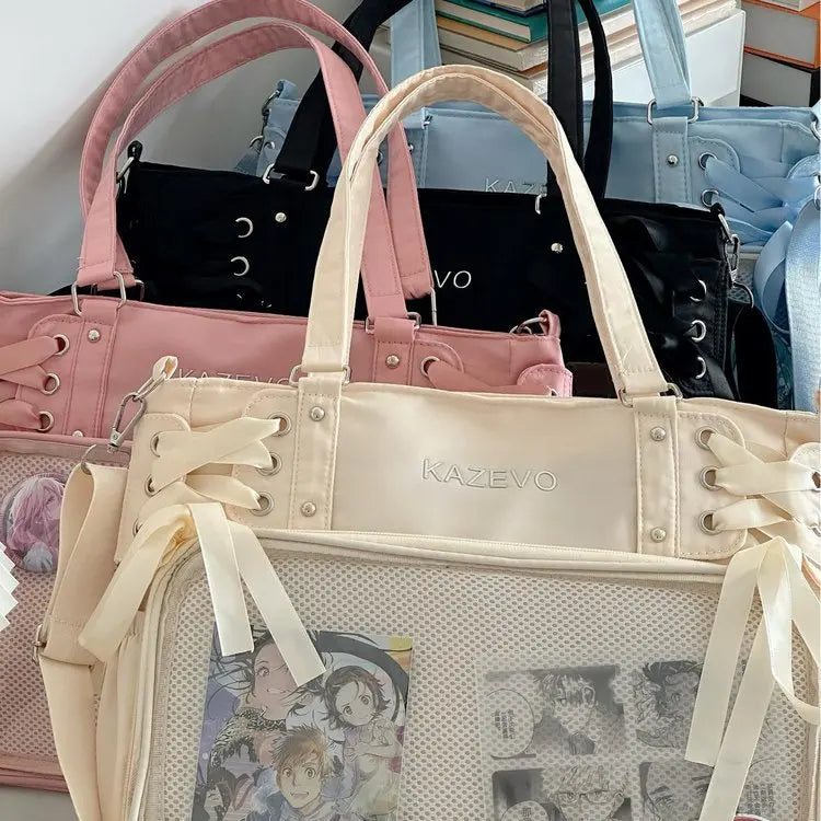 Italife Luxury Large Ita Bag with Ribbon ACG Display Women Blue Big Clear Shoulder Bag with Pin Insert Girl Pink Itabag Bow H201