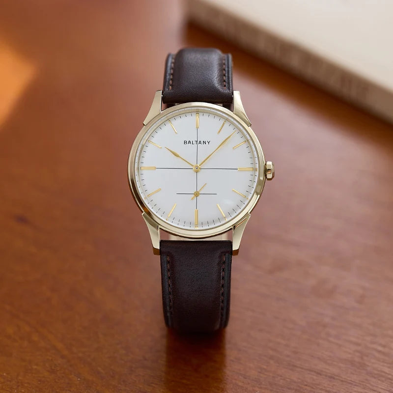 Baltany S4092 38.5mm Dress Watchse Man Leather Straps Crosshair Dial Small Seconds Hand-Winding Mechanical luxury Wristwatches