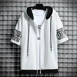 Fashion Men's Hoodies Summer Men Clothing T-shirt Zipper Hood Cartoon Casual T Shirt Print Hooded Top Short Sleeve Men