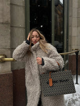 Gray Wool-Blend Faux Fur Maxi Coat