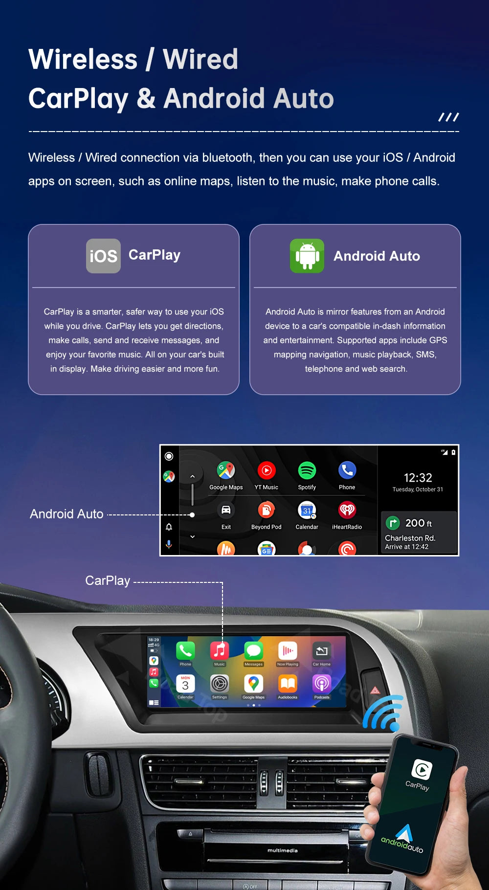 Road Top 8.8"/12.3" Touch Screen for Audi A5 2008–2016