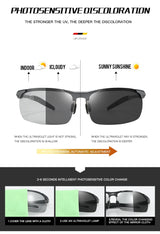 SZTZX Aluminium Rimless Outdoor Sport Photochromic Sunglasses Men Polarized  Anti-UV Driving Fishing Glasses Cycling Goggle