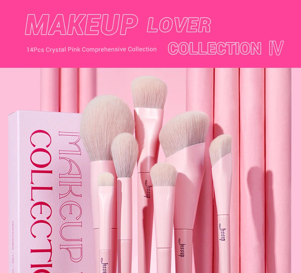 Jessup Pink Makeup Brushes Set 14pcs Make up Brushes Premium Vegan Foundation Blush Eyeshadow liner Powder Blending Brush,T495