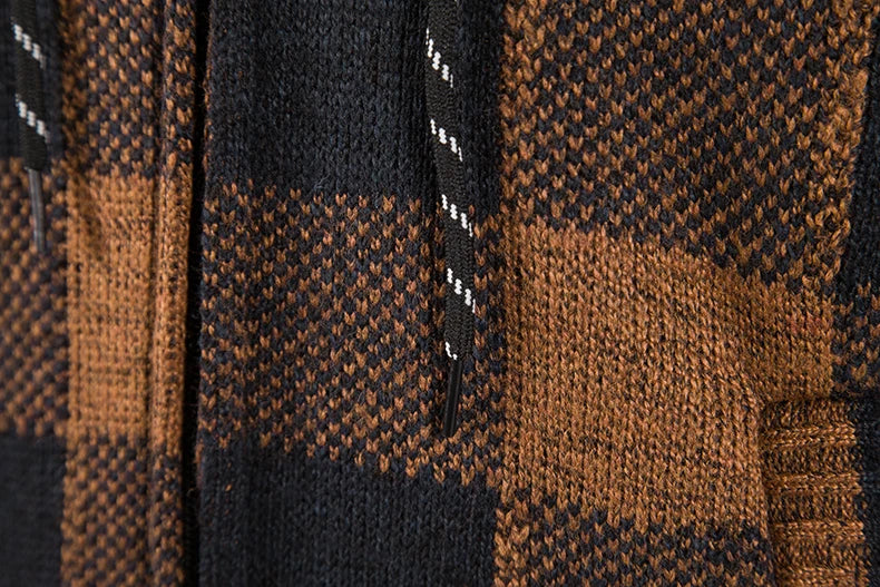 Men’s Winter Plaid Fleece-Lined Hooded Cardigan Jacket