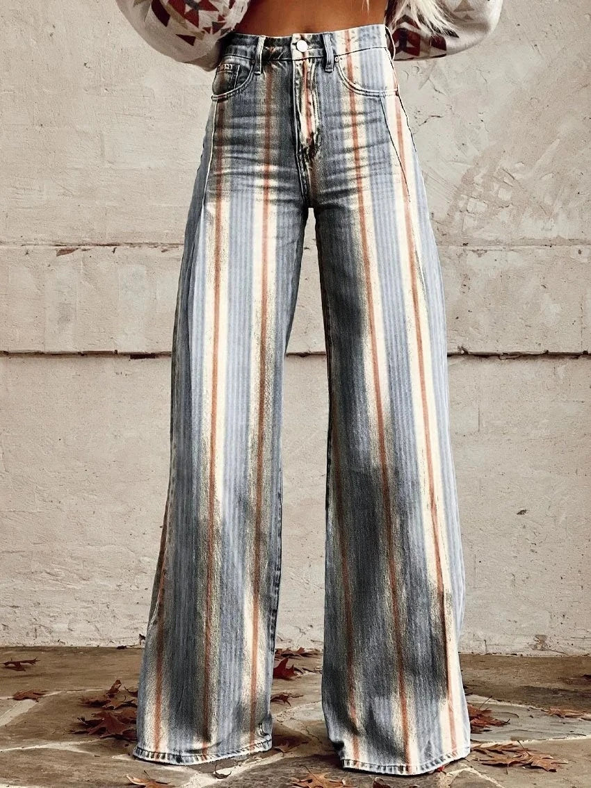Women's 3D Print Wide-Leg "Jeans" – Trendy Low-Waist Flare Pants