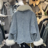 Women's Fox Fur Denim Winter Jacket – 2025 USA Streetwear Edition