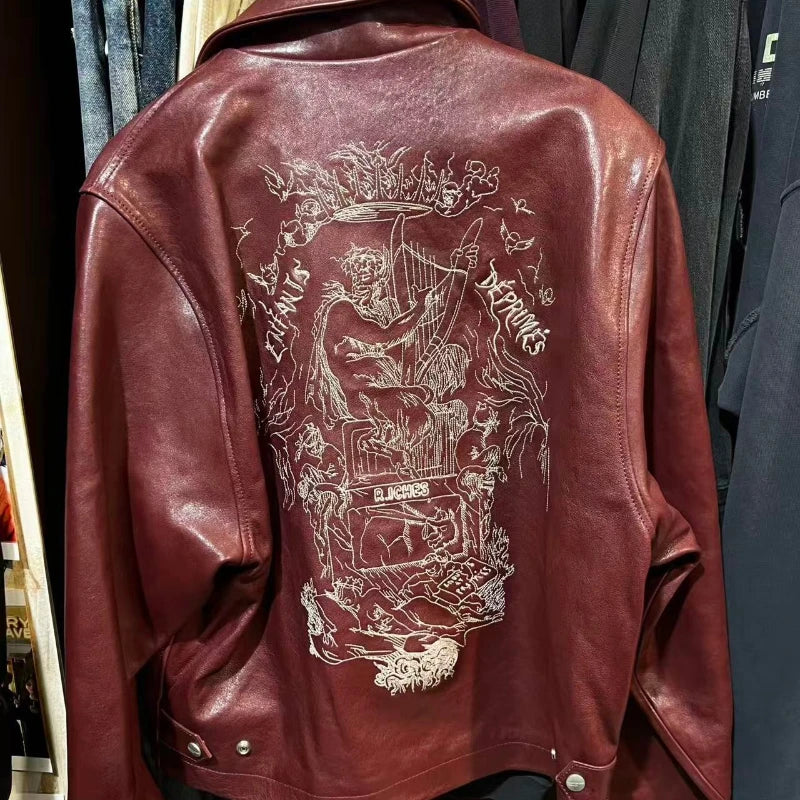 Burgundy Embroidered Streetwear Jacket
