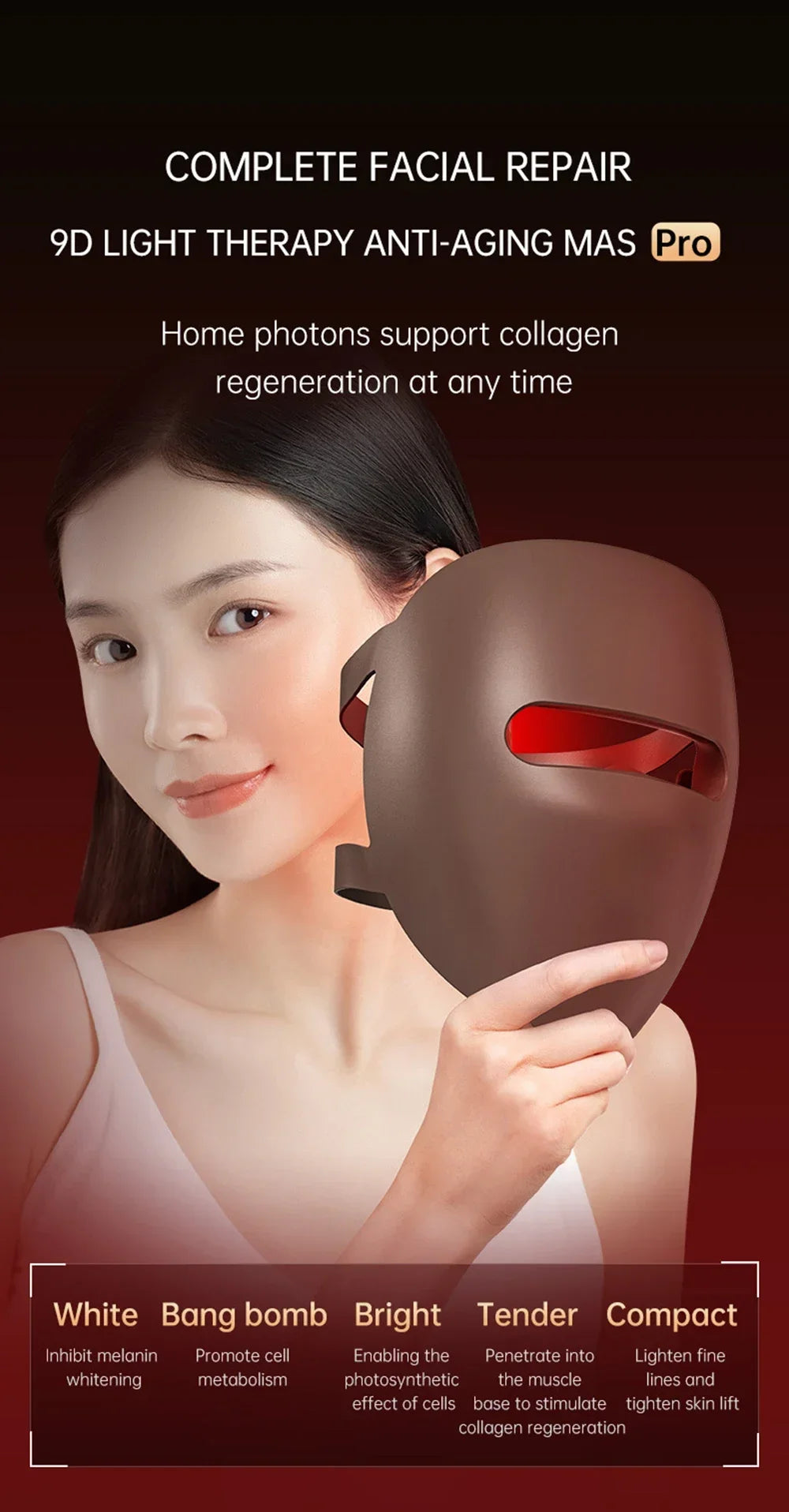 320 LED Beads Facial Photon Beauty Mask 4D Silicone Red Light Photon Skin Rejuvenation Anti Wrinkle Anti Acne Facial Beauty care