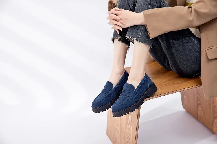 AIYUQI Women's Suede Square-Heel Loafers | British Style