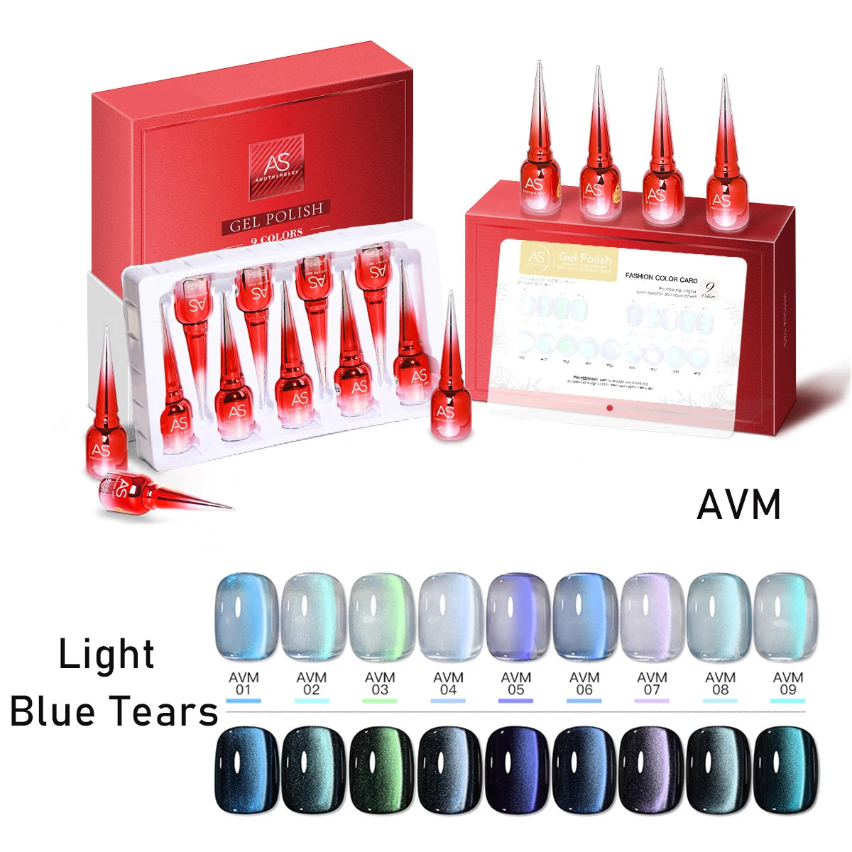 AS 9 Colors Magnetic Cat Eye Gel Nail Polish Set Jelly Pink UV LED Soak Off Gel Varnish Crystal Red Cat Gel Lacquer With Display