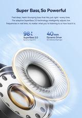 Baseus Bass EH10 NC Wireless Headphones Bluetooth 6.0 Noise Canceling 45dB Over Ear HeadsetSpatial Audio Earphone 80H Time