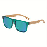 Square Wood-Grain Sunglasses – UV400 & Spring Hinges