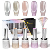 5pcs Venalisa Hema/TPO Free Cat Eye Nail Gel Polish Color Palette Kit Ultra Glitter Diamond Sparkle Soak Off UV LED Varnish Set