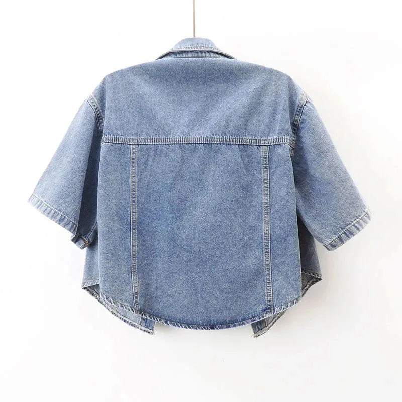Vintage USA-Made Cropped Denim Jacket – Summer Short Sleeve Jean Top