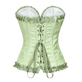 USA-Made Jacquard Ruffled Overbust Corset – Gothic Victorian Push-Up Bustier