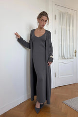 Hirsionsan Soft Loose Sets Women Two Pieces Long Sleeve Cardigan & Vest Dresses Elegant Female Hollow Outfits Cotton Tracksuit