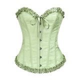 USA-Made Jacquard Ruffled Overbust Corset – Gothic Victorian Push-Up Bustier
