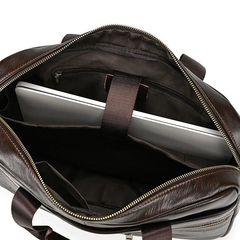 Genuine Leather Briefcase Bag for 15.6 inch laptop computer bag cowskin handbag for men male leather crossbody shoulder bag