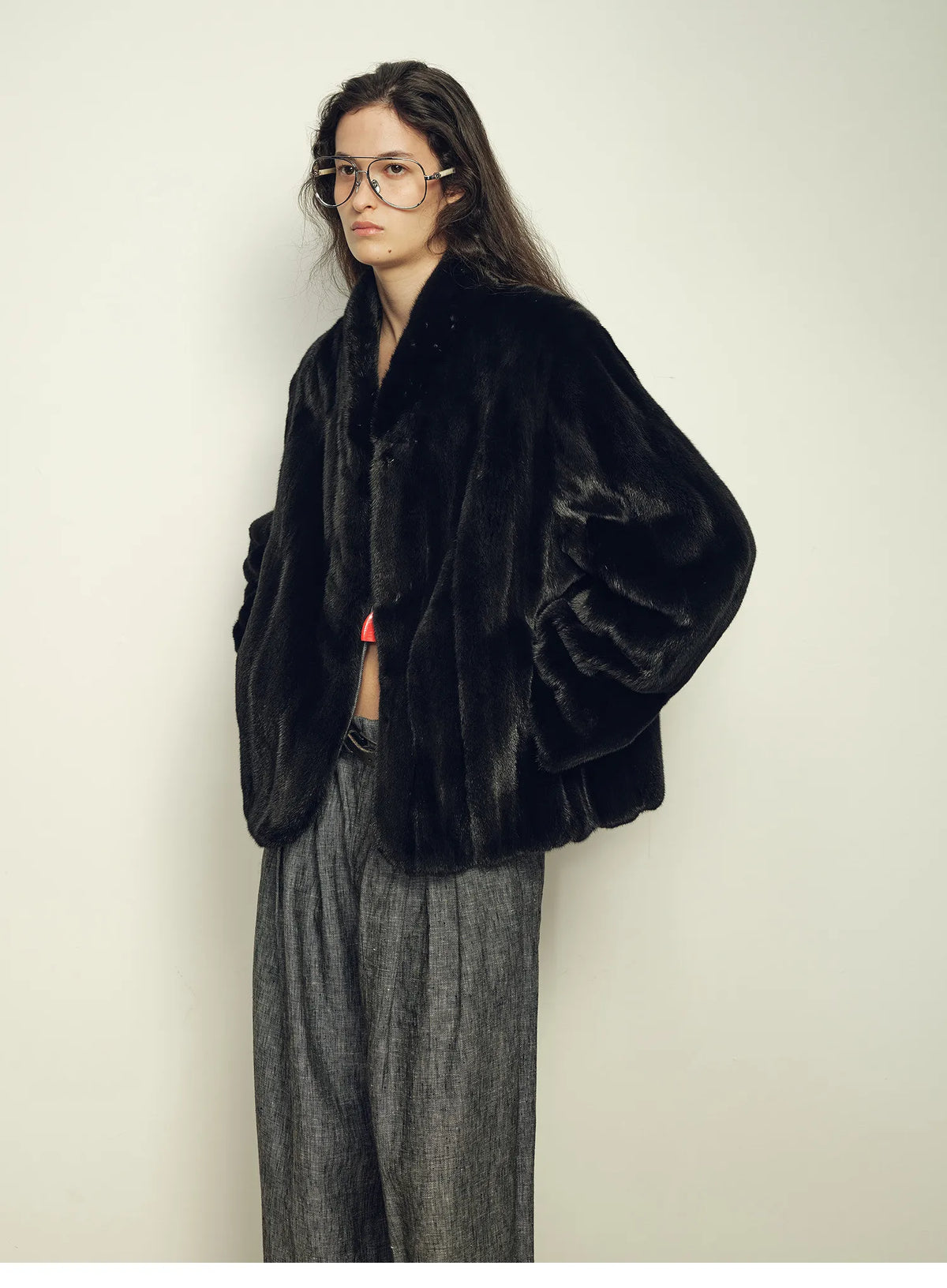 Women's Short Faux Fur Coat with Stand Collar