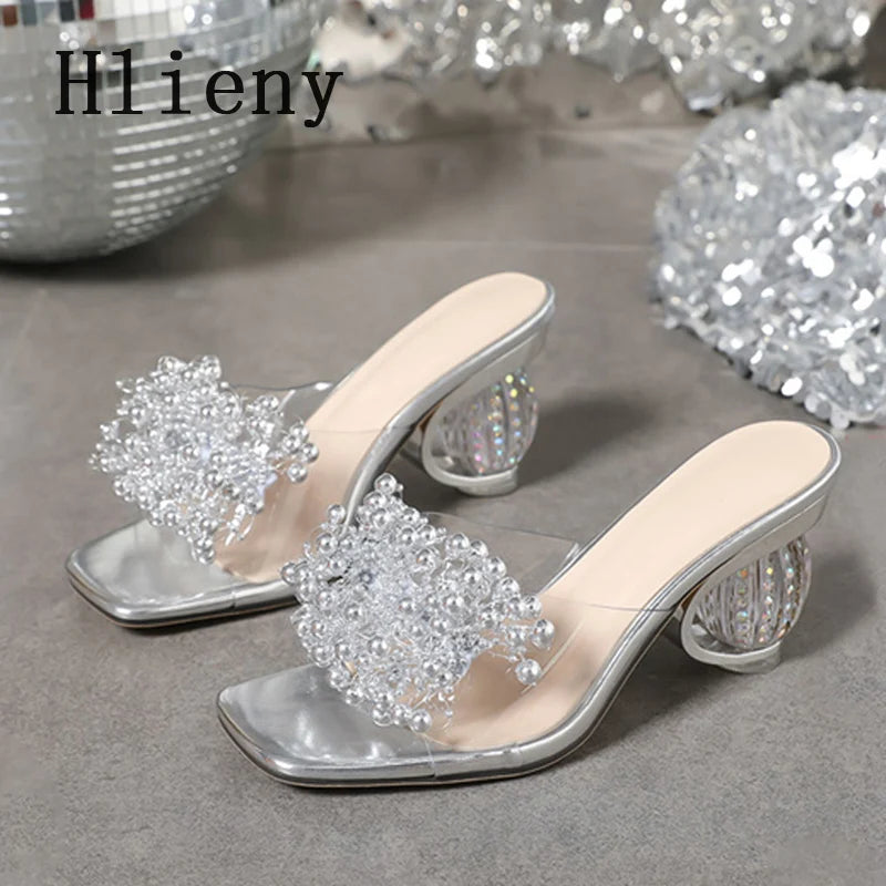 Women’s Clear Crystal Ball Heel Slide Sandals
