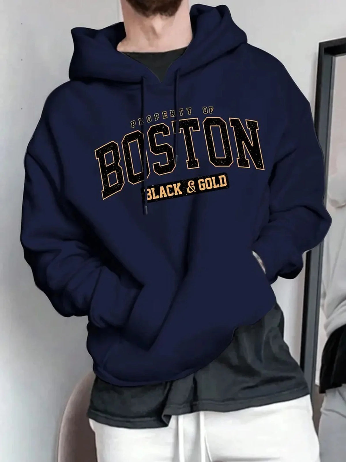Men's Boston Print Fleece Pullover Hoodie