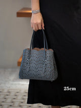New Tote Bag French Cowhide Handmade Bag Niche Laser Engraved Hollow Leather Vegetable Basket Bag Casual Versatile Temperament