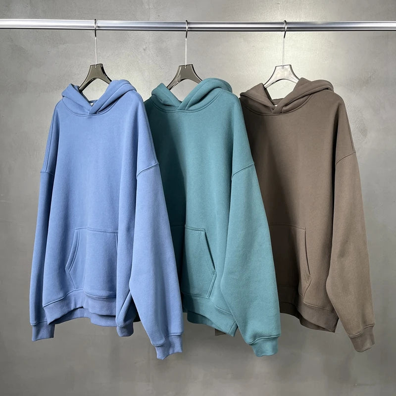 Cotton Baggy Fleece Hoodies for Men Solid Color Plush Pullovers Oversized Hooded Sweatshirt Autumn Winter Thick Clothes Unisex