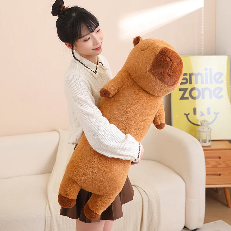 120cm Cartoon Strip Giant Capybara Plush Doll Pillow High Quality Soft Capybara Plush Toy Warm Hug For Girlfriend Birthday Gift