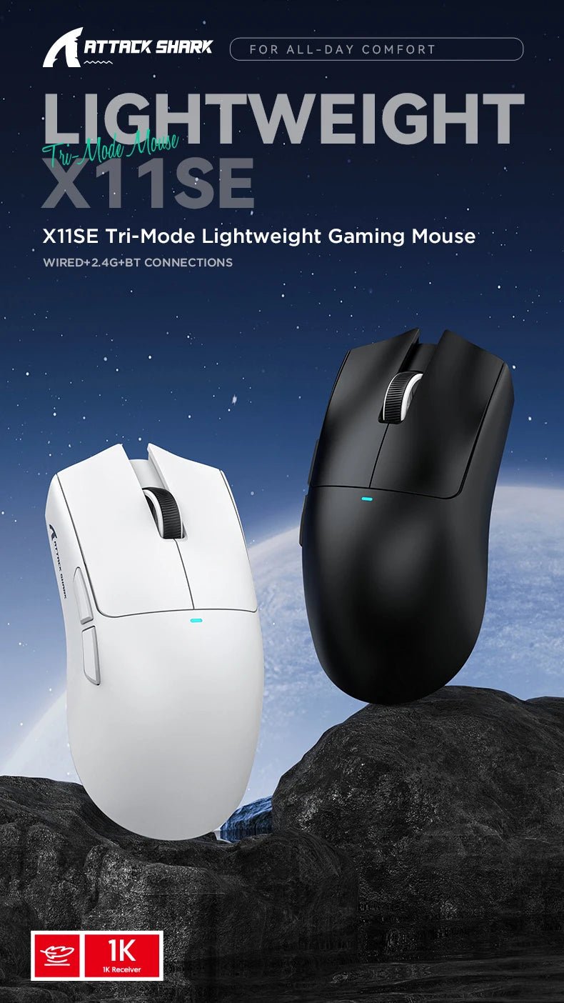 X11 ATTACK SHARK X11SE Bluetooth Gaming Mouse PAW3311 Sensor 22000DPI Macro Drivers and 1000 Hz Polling Rate for Wireless Mouse