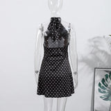 Fashion Polka Dot Mini Dress For Women Elegant Bow Tie Neck Short Sleeve Waist Slim Dress Lady 2026 Spring Summer Chic Vestidos
