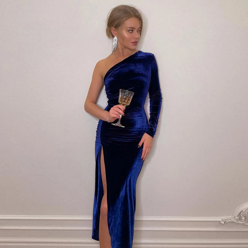 Elegant Velvet Split Midi Dress