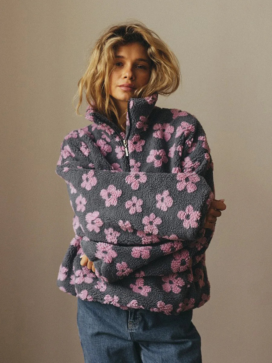 Women's Floral Fleece High-Neck Pullover