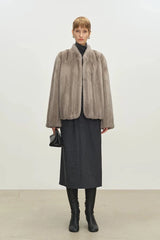 Women's Short Faux Fur Coat with Stand Collar