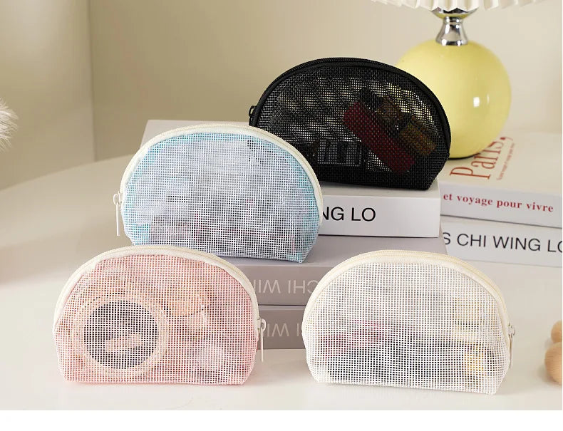 Large Mesh Makeup Bag for Women Portable Breathable Cosmetic Organizer Bag Travel Makeup Pouch with Simple Design