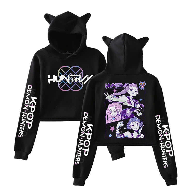 Anime Cat-Ear Cropped Hoodie | K-Pop Inspired Streetwear