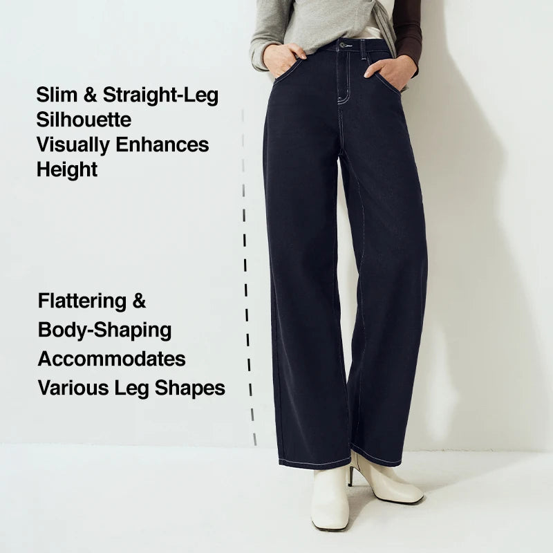 Women's High-Waist Fleece-Lined Wide-Leg Jeans