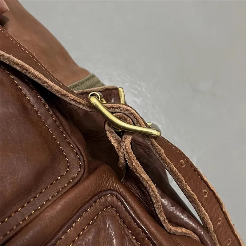 Vintage luxury genuine leather large capacity men's backpacks outdoor daily travel handmade soft real cowhide laptop schoolbags