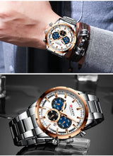 Men's six-needle multifunctional watch Waterproof calendar round strap stainless steel strap date men's business men's watch