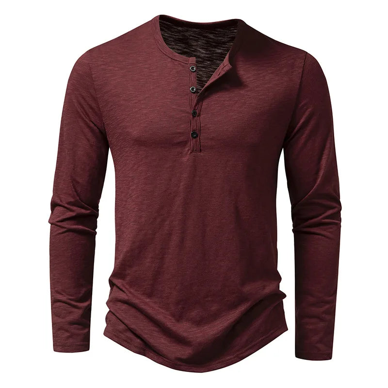 Men's Cotton Henley Long Sleeve Shirt
