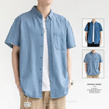 Men's Denim Shirt Long Sleeve Casual Outerwear Youth 2026 Fashion Streetwear Light Blue Button Up Top with Pockets Jeans Shirt