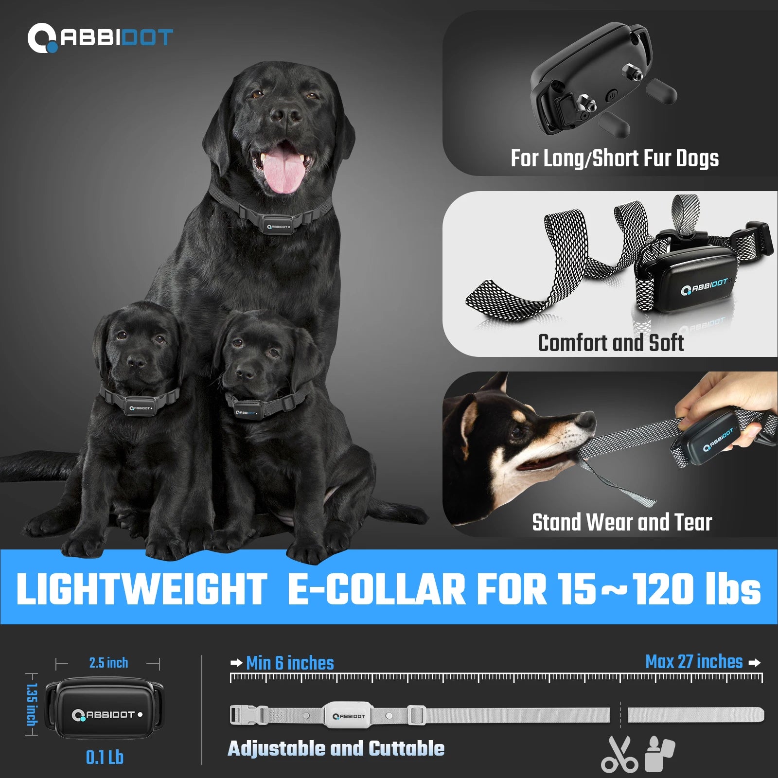 ABBIDOT T30 Dog Training Collar Electric Shock Strap for Large Dogs 3300ft 950m Canine Equipment Supplies No Bark Accessories