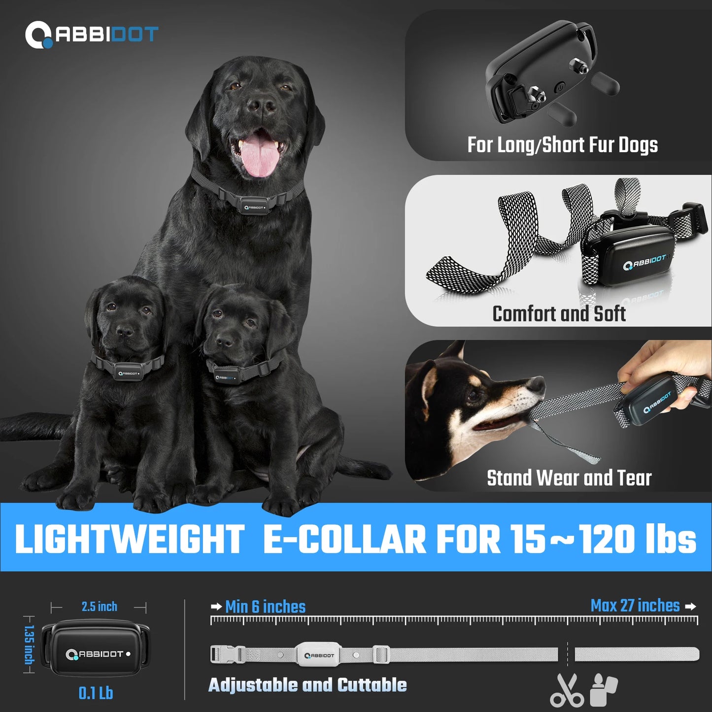 ABBIDOT T30 Dog Training Collar Electric Shock Strap for Large Dogs 3300ft 950m Canine Equipment Supplies No Bark Accessories
