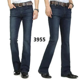 Male Bell Bottom Denim Trousers Slim Black Boot Cut Jeans Men's Clothing Casual Business Flares Pants
