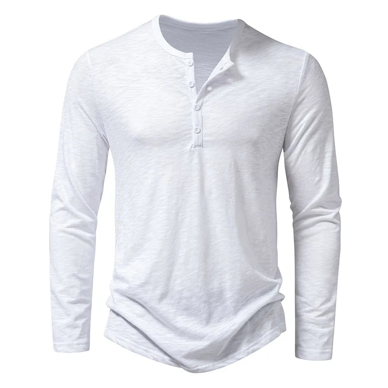 Men's Cotton Henley Long Sleeve Shirt