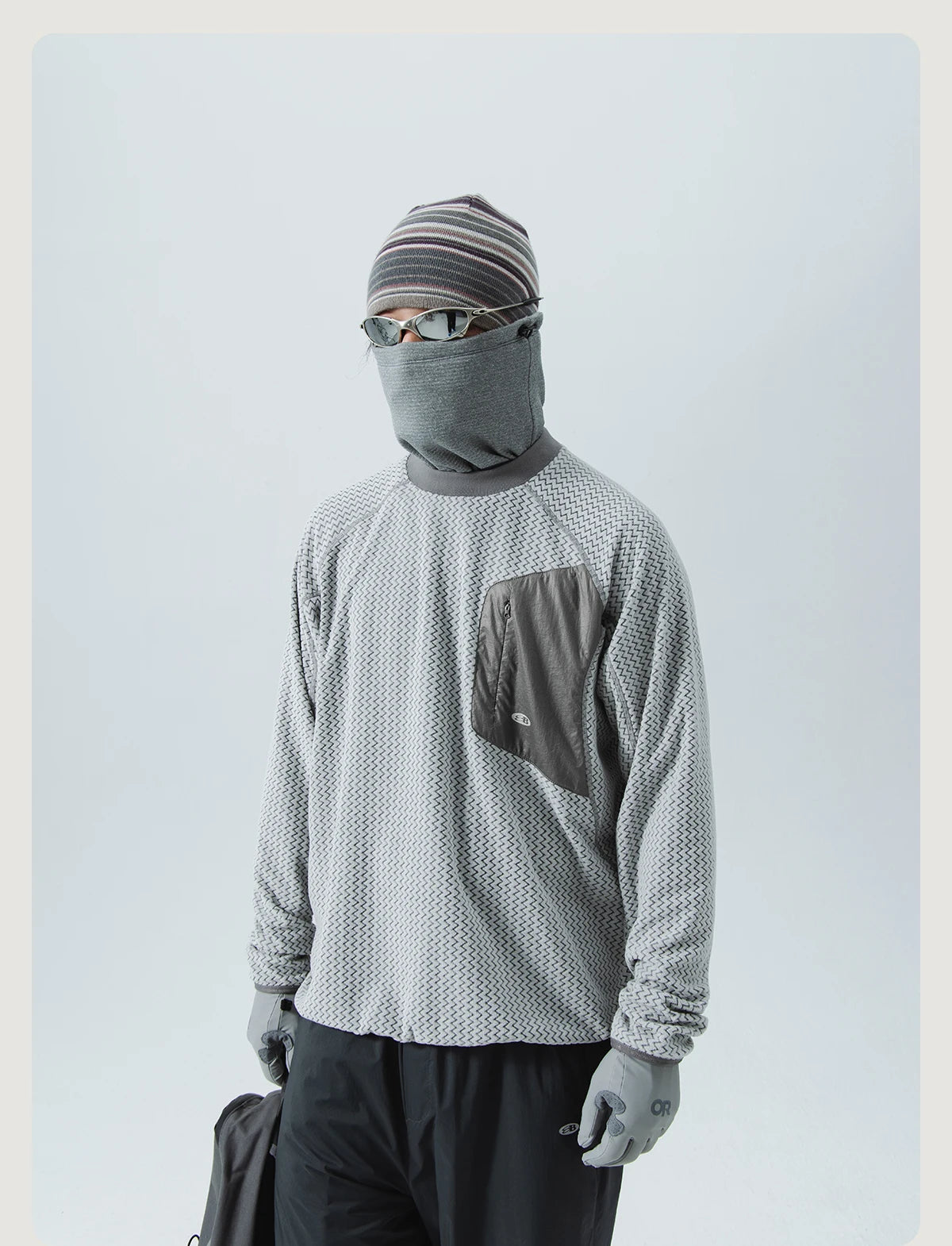 Mountain-Ready Crewneck: Engineered with Ribbed Neck, Reflective Logo, & Secure Chest Pocket for Outdoor Style Unisex
