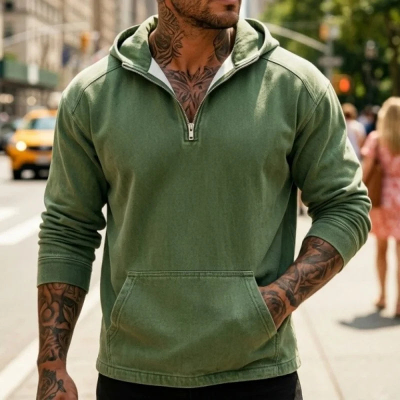 Spring/Autumn Men's Hoodie Denim Streetstyle Zip-Up | Short-Sleeved Sweatshirt | New Casual & Versatile Casualwear Top for Man